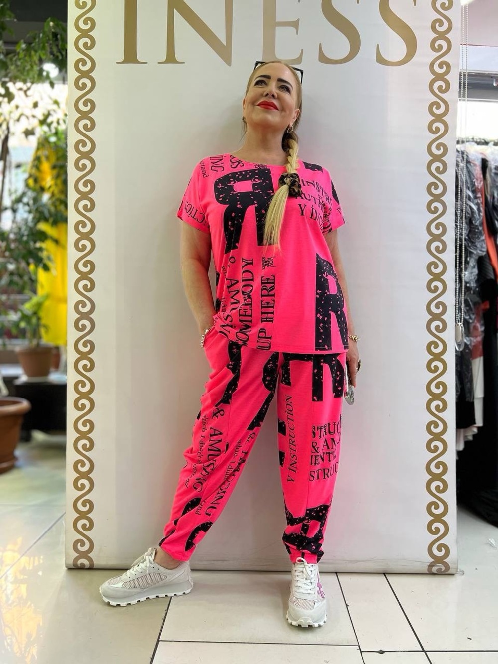 Casual Graphic Lounge Jumpsuit - Neon Pink